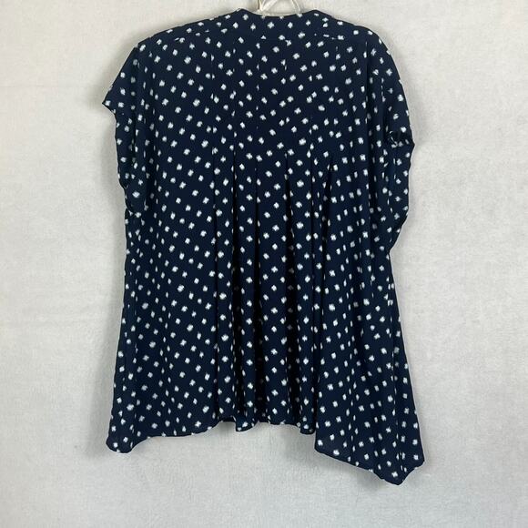 Roaman's Women's 18W Blue Polka Dot Tie Front Flutter Sleeve Blouse - Picture 2 of 7